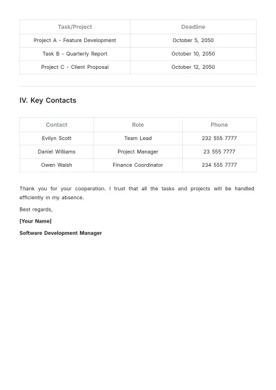 Free Annual Leave Handover Note Template to Edit Online