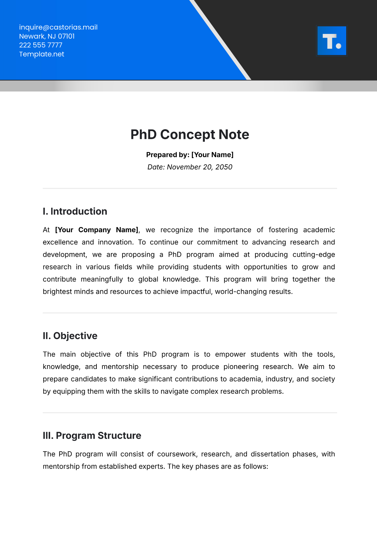 PHD Concept Note Template