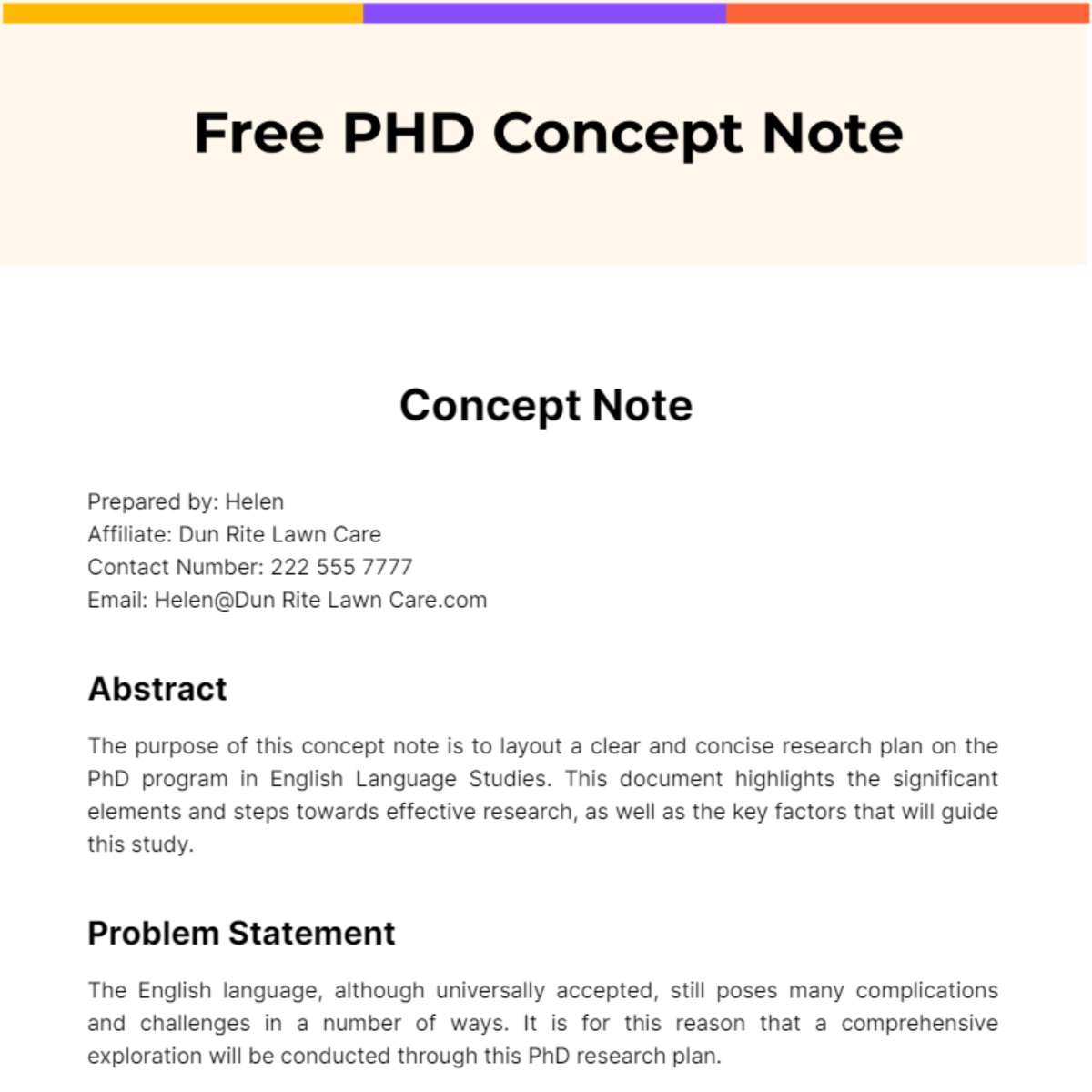 Free PHD Concept Note Template