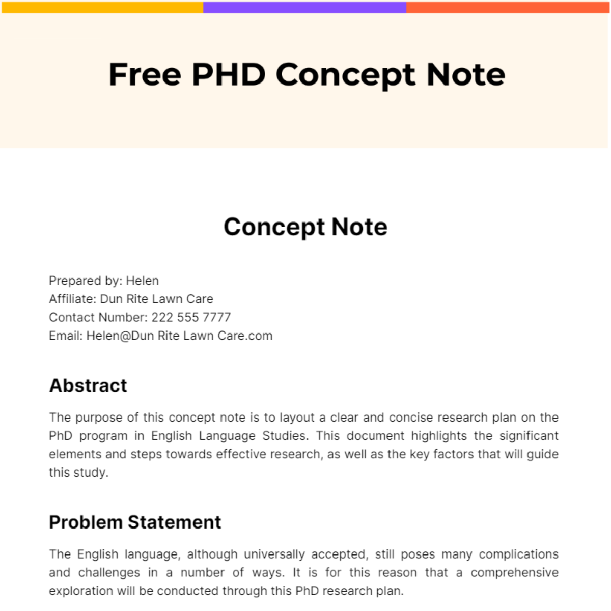 how to write phd concept note