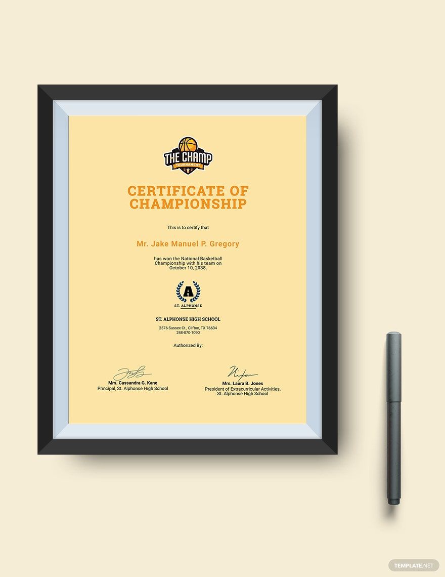 Basketball Champion Certificate Template