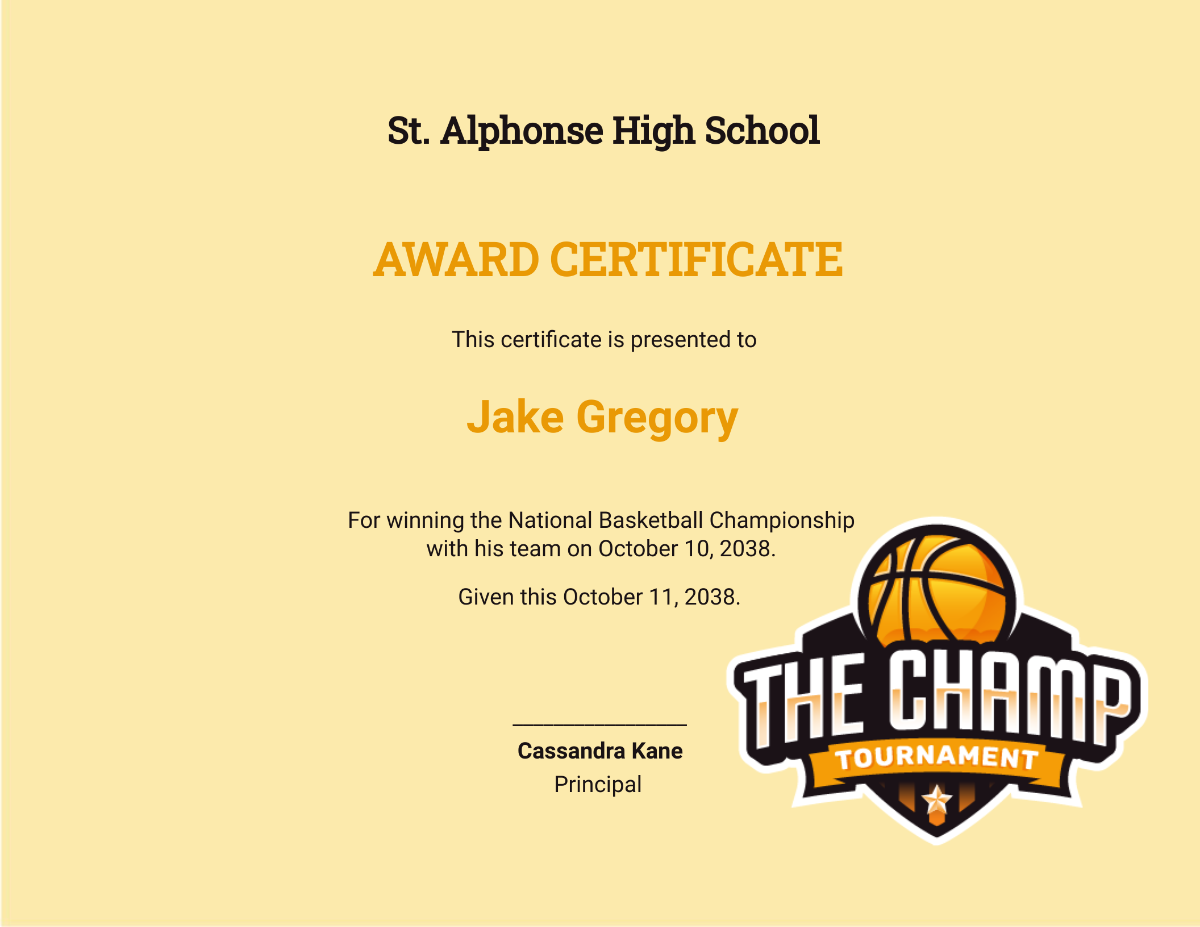 Basketball Champion Certificate Template