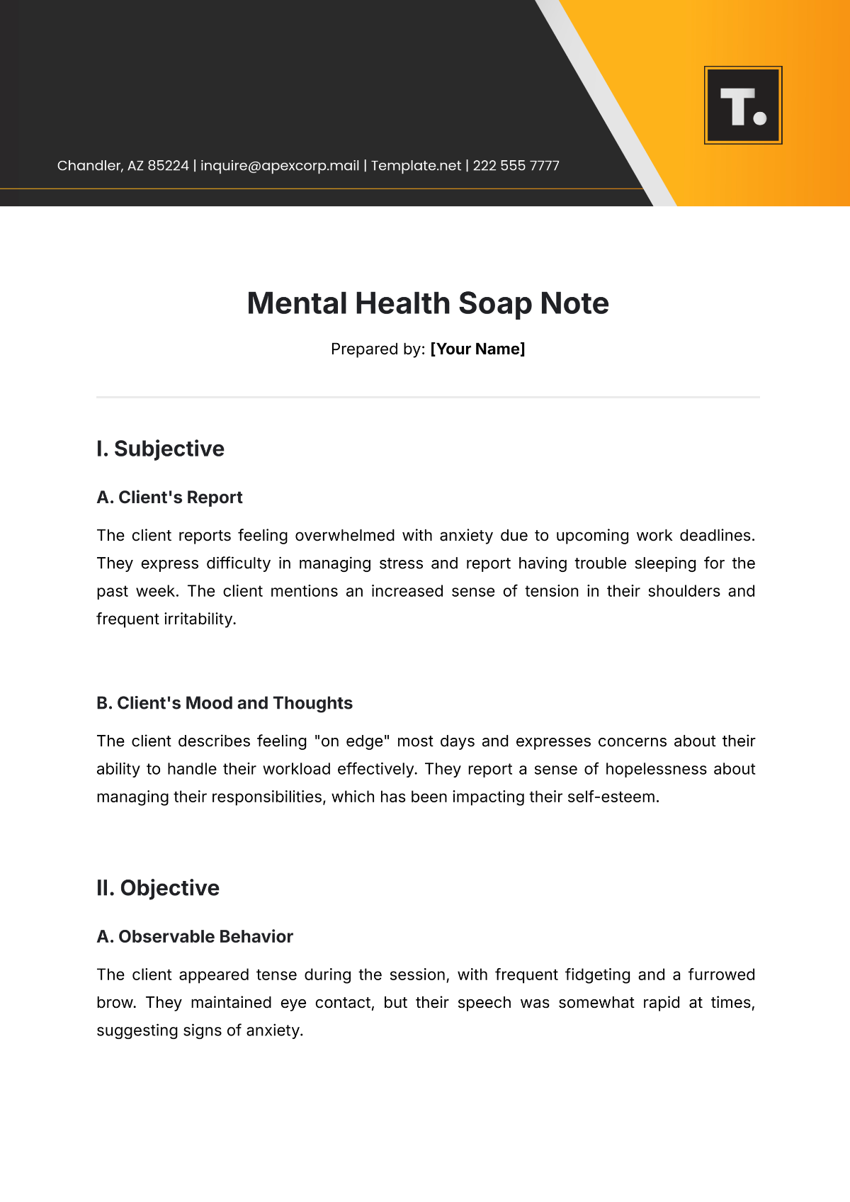 Mental Health Soap Note Template - Edit Online & Download