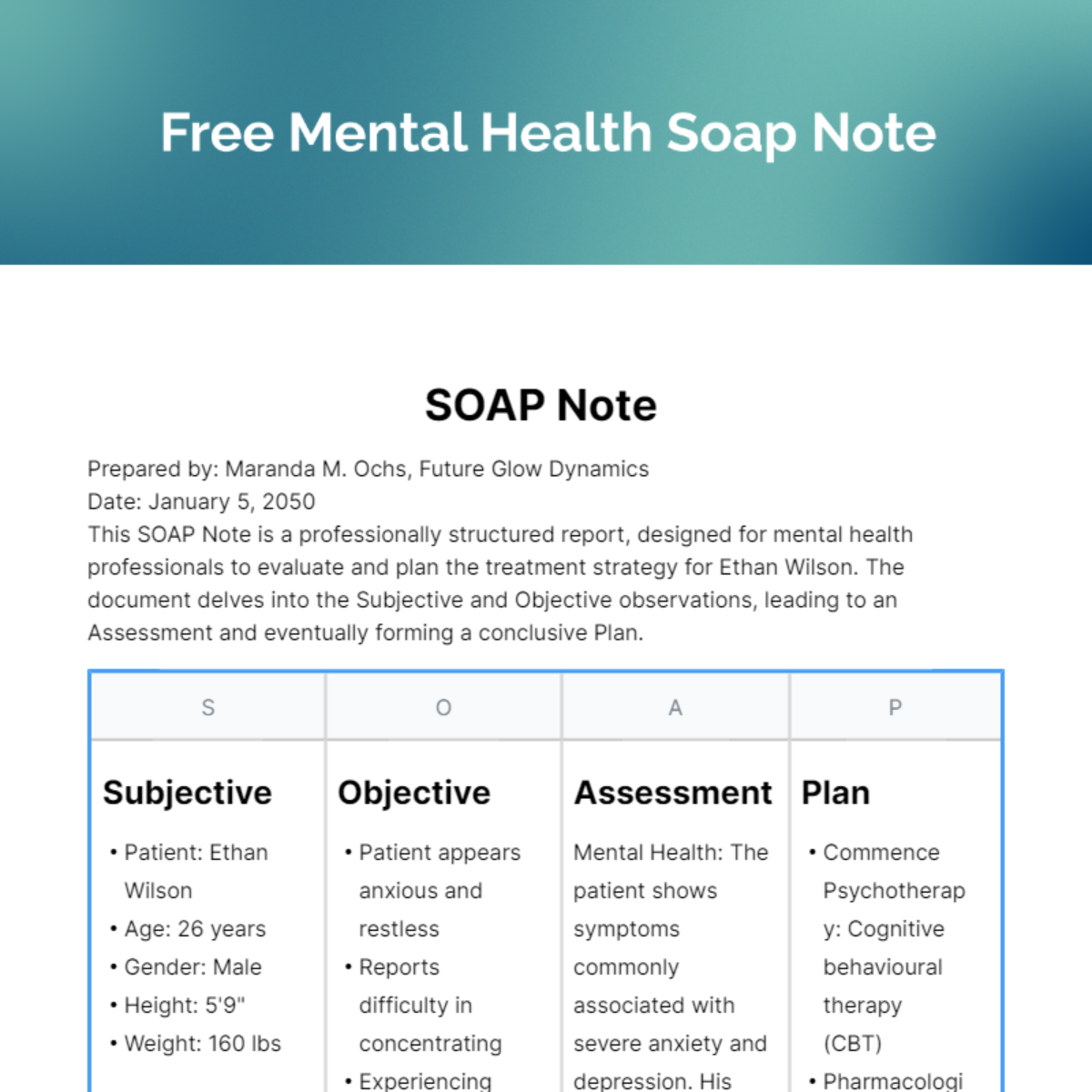 Mental Health Soap Note Template