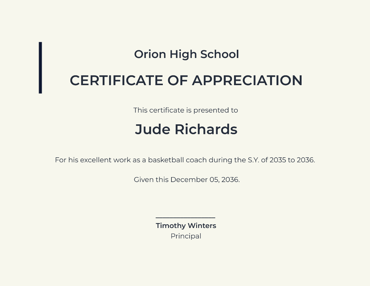 Basketball Coach Appreciation Certificate Template