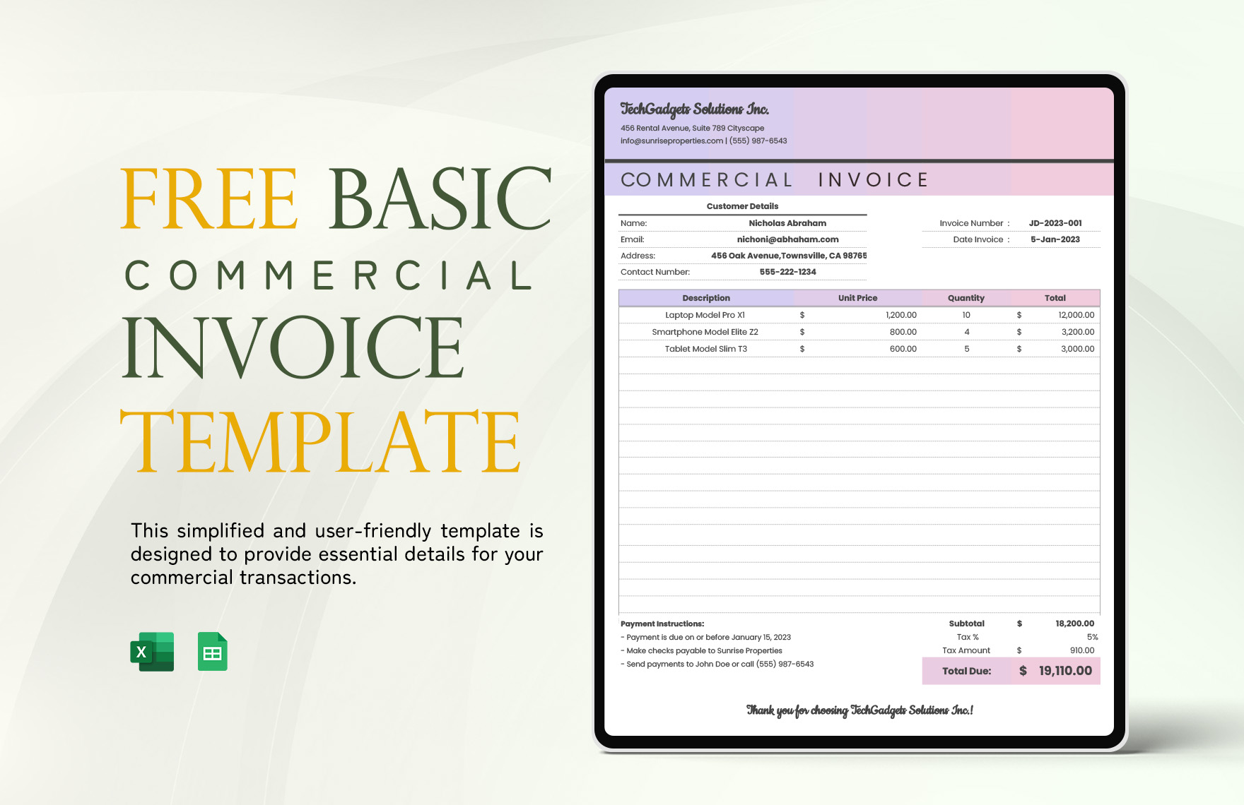 Basic Commercial Invoice Template