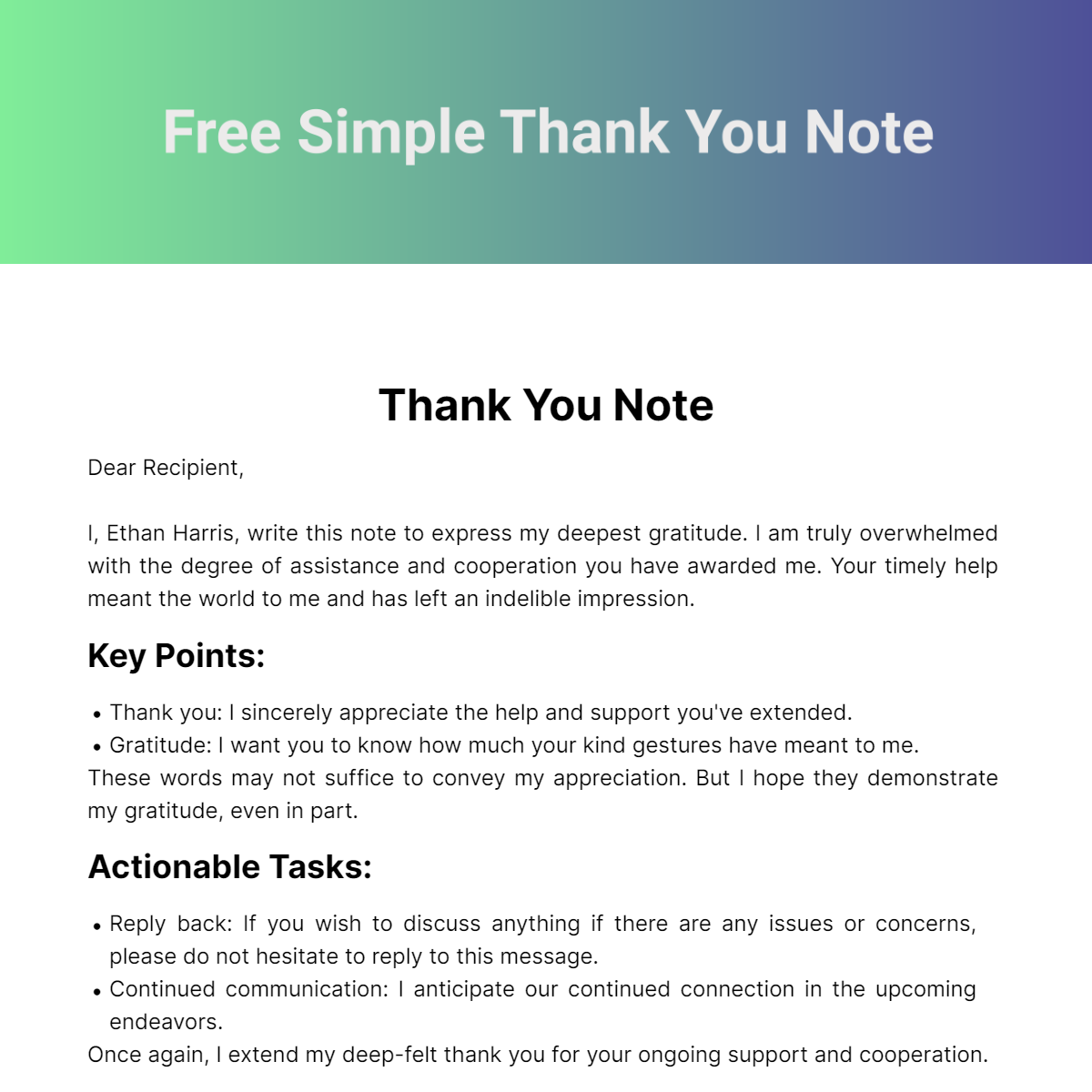 Simple Thank you Note Template