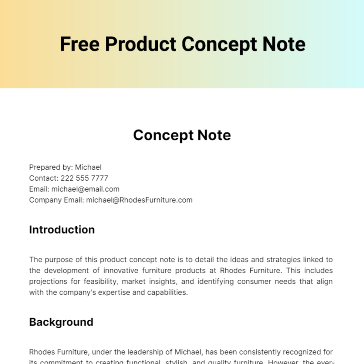 Free Product Concept Note Template