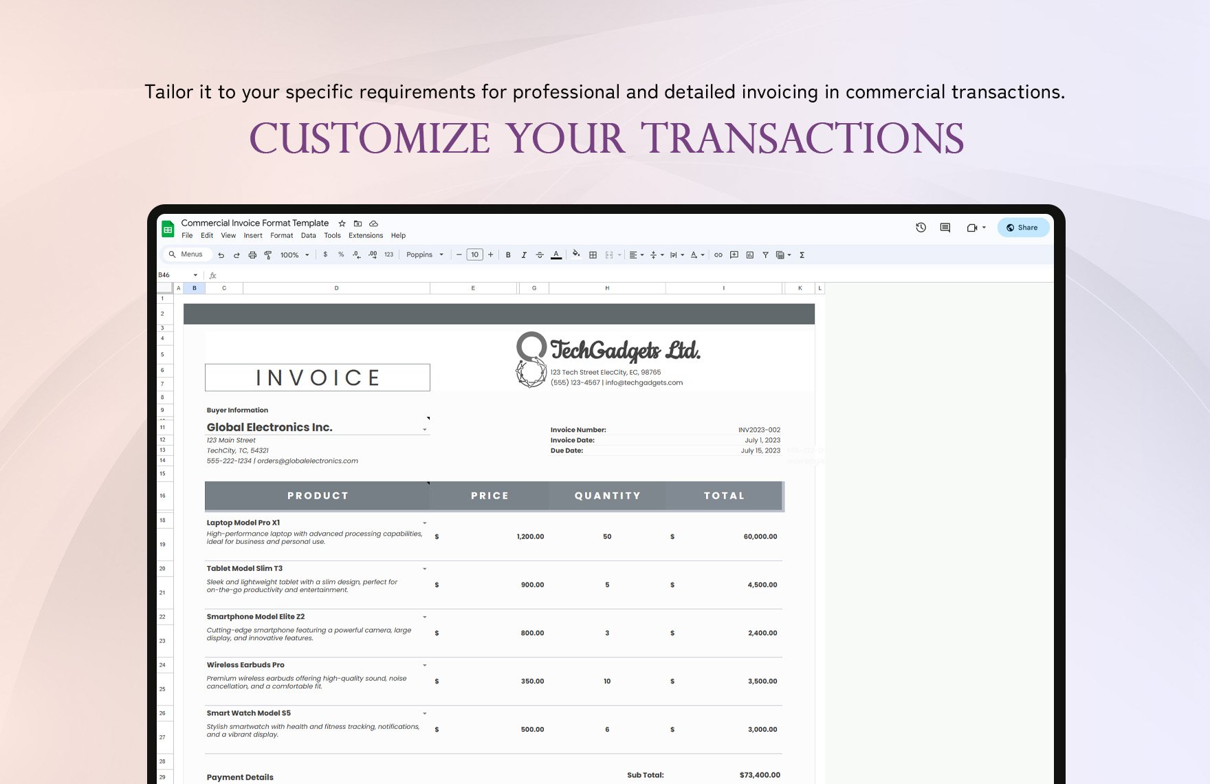 Commercial Invoice Format Template