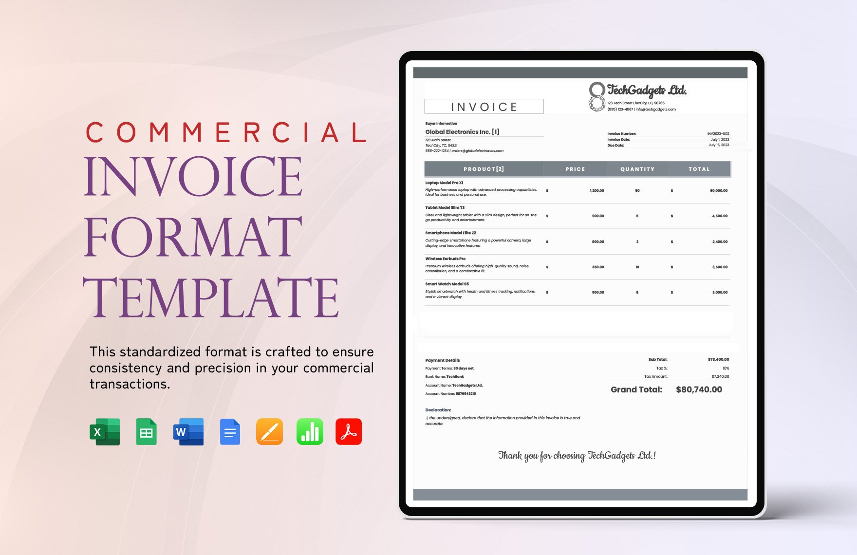 Commercial Invoice Format Template