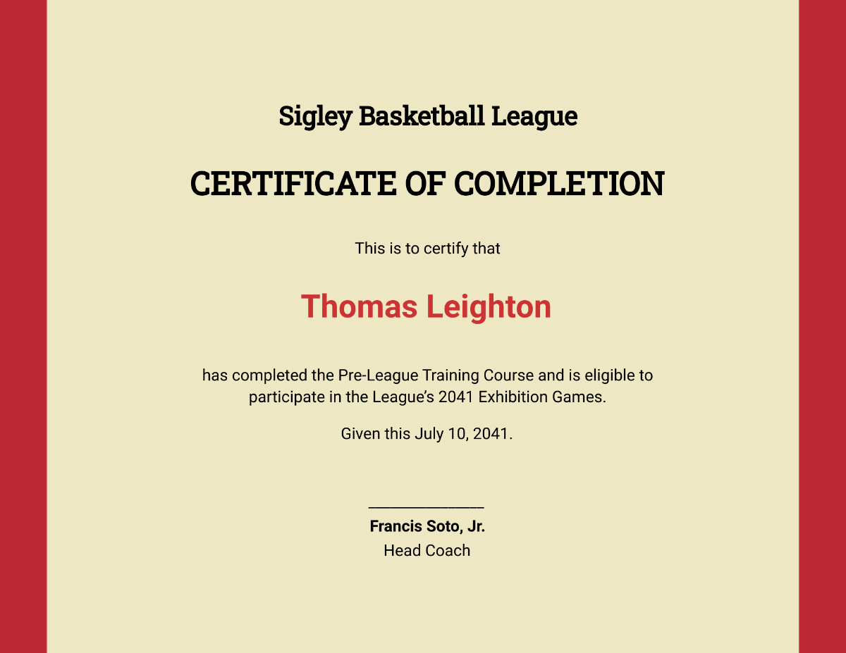 Basketball Training Certificate Template