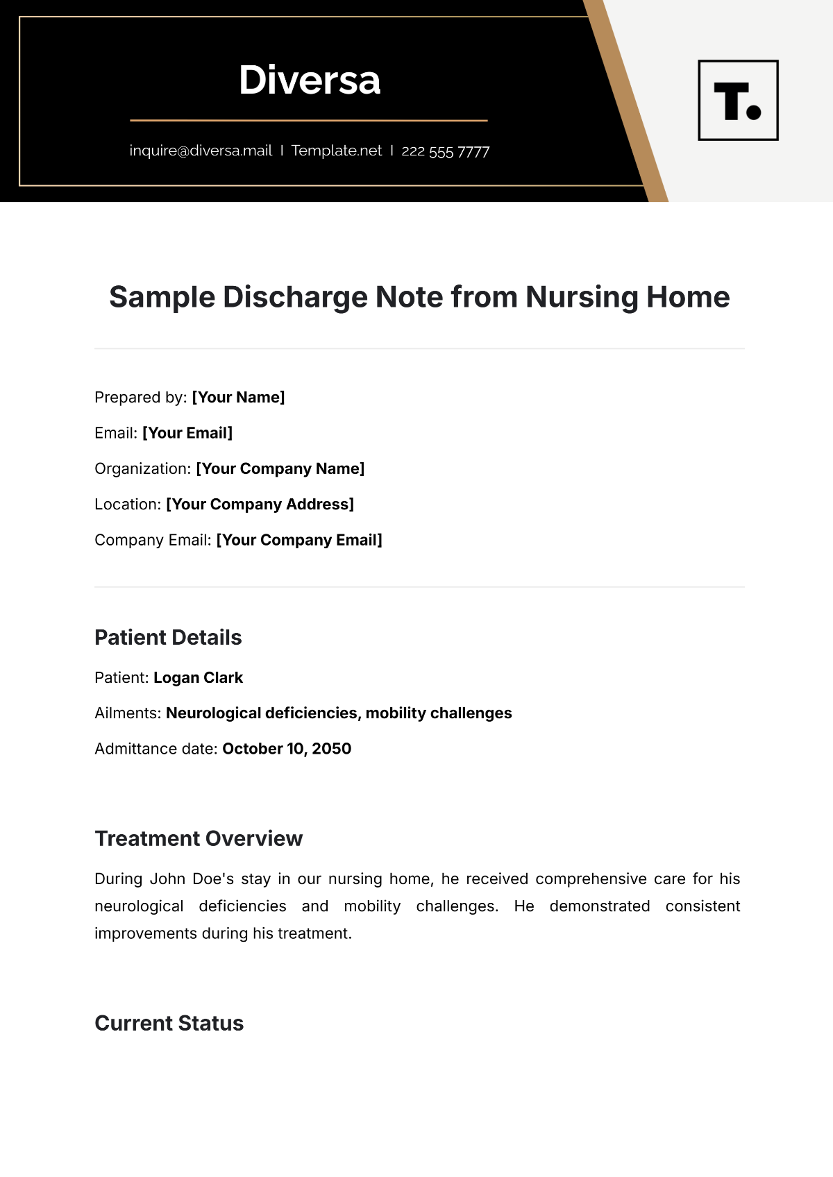 Sample Discharge Note from Nursing Home Template