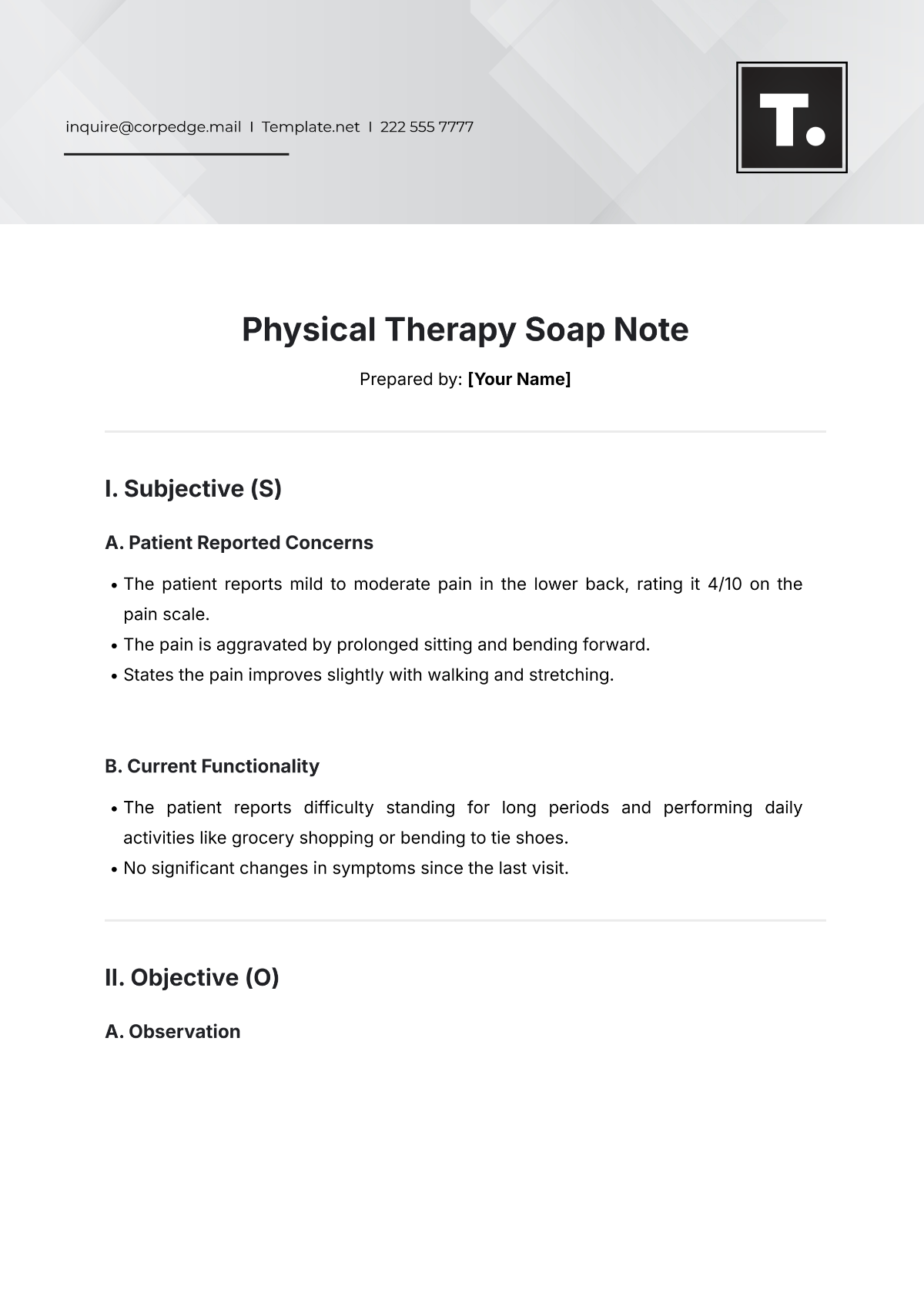 Physical Therapy Soap Note Template - Edit Online & Download