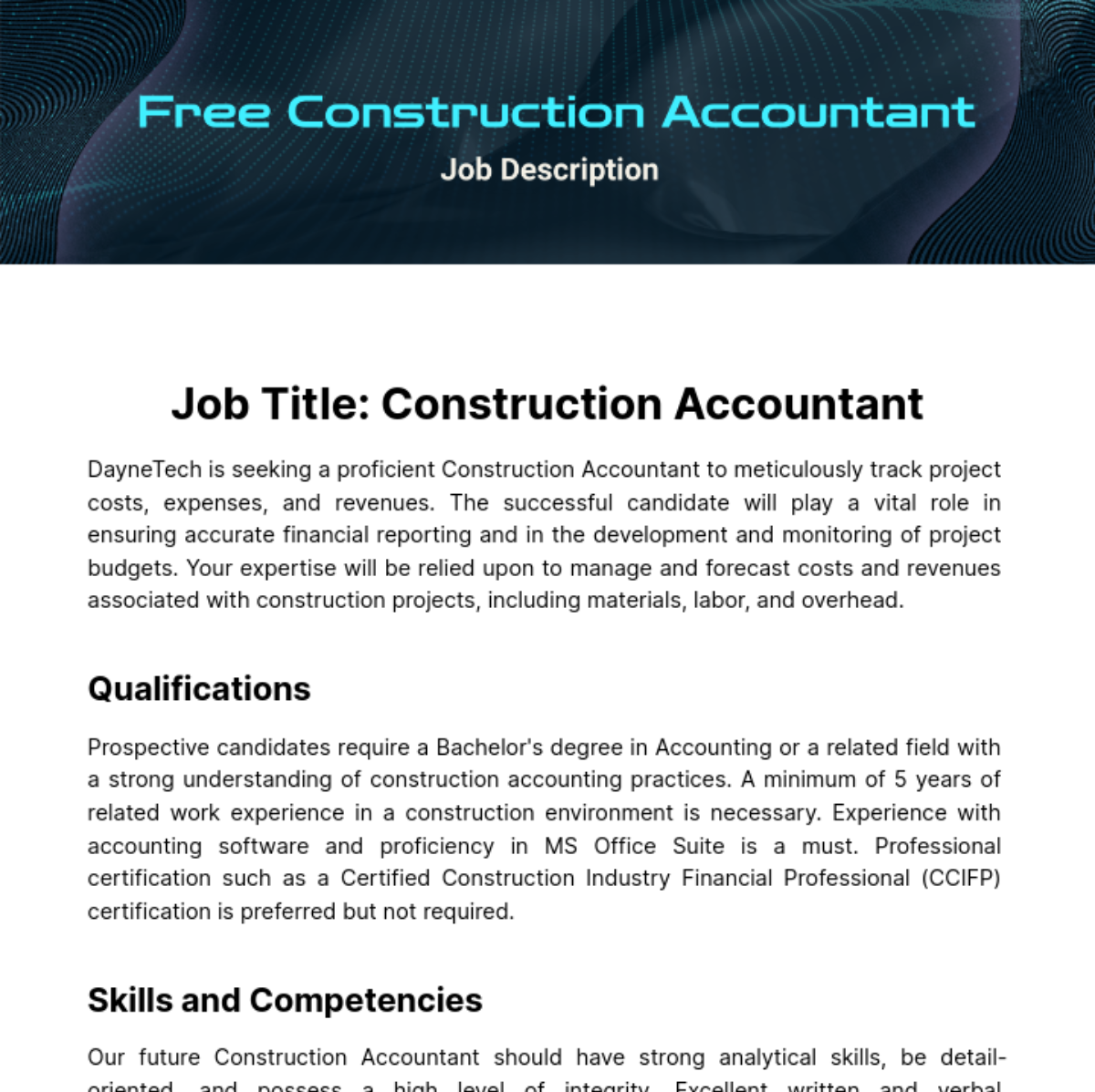 Free Construction Accountant Job Description Template