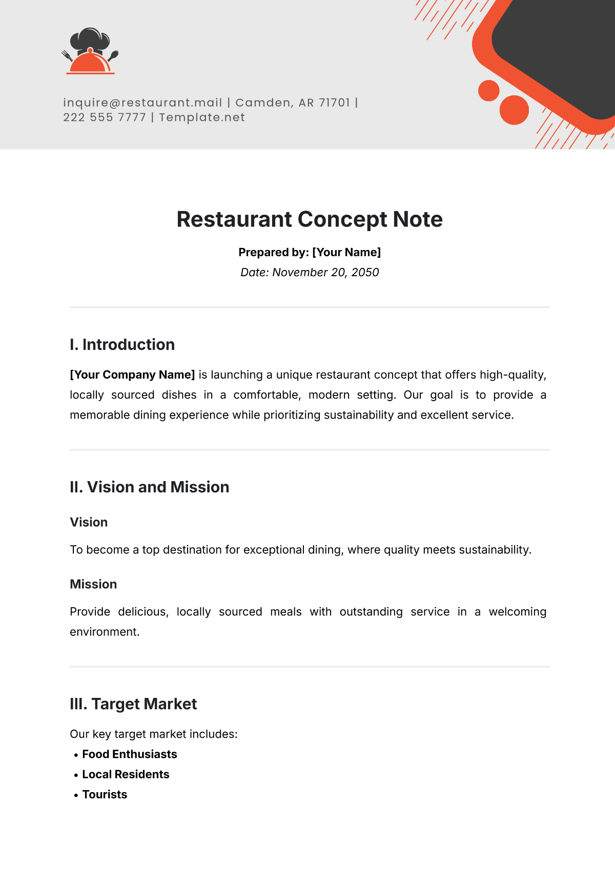 Restaurant Concept Note Template