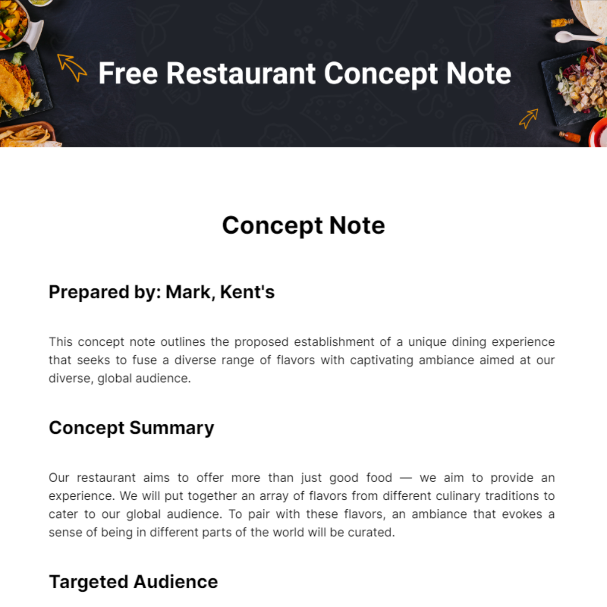 Free Restaurant Concept Note Template