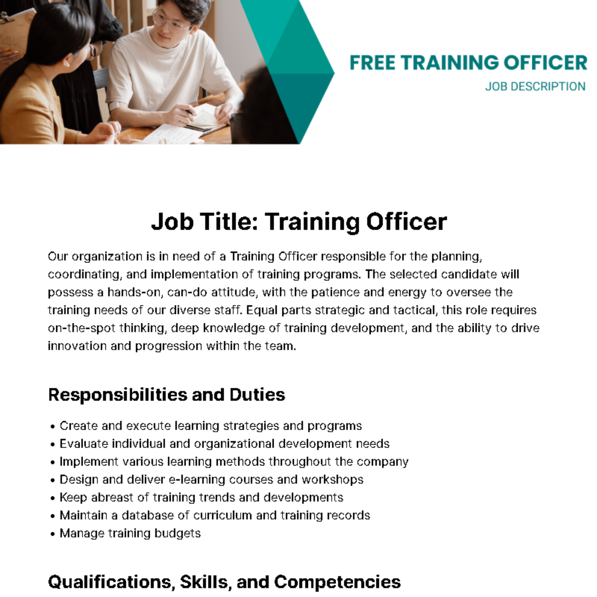 Free Training Officer Job Description Template