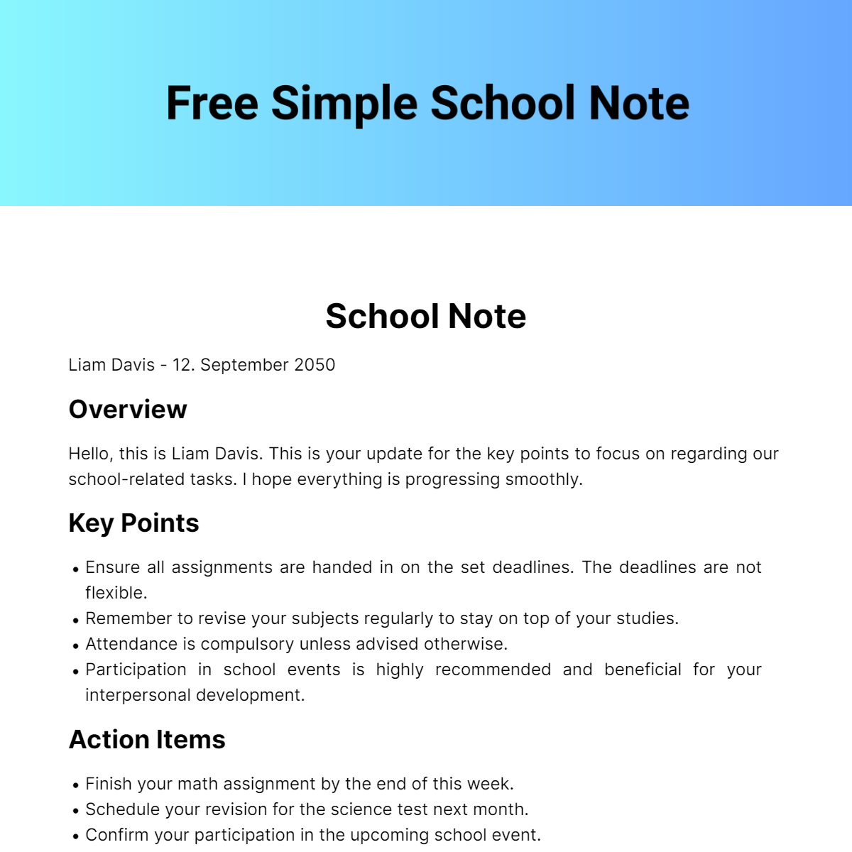 Simple School Note Template