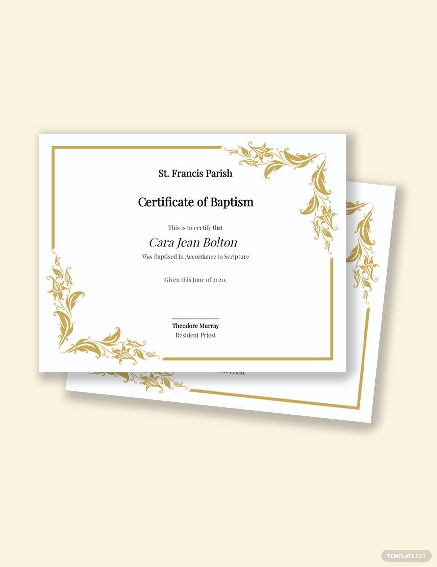 Catholic Baptismal Certificate Template