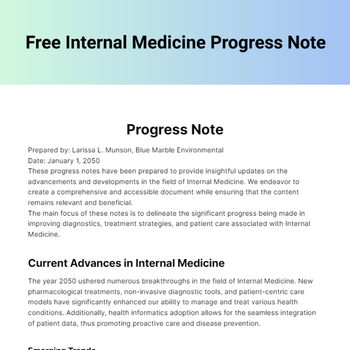 Internal Medicine Progress Note Template