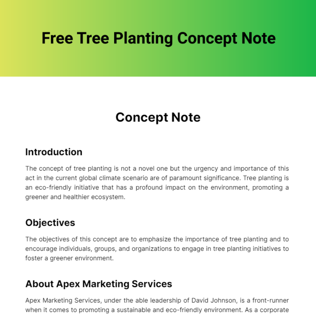 Free Tree Planting Concept Note Template