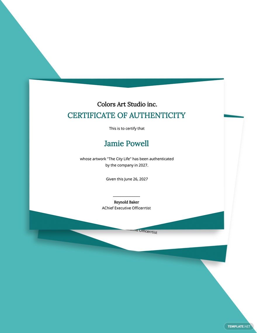 Certificate Authenticity Artwork Template