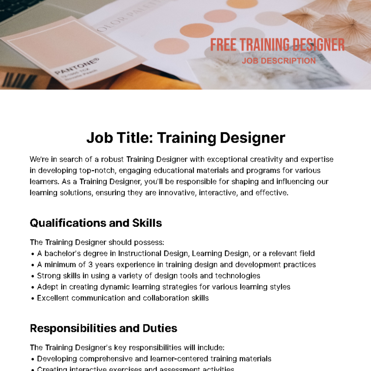 Free Training Designer Job Description Template