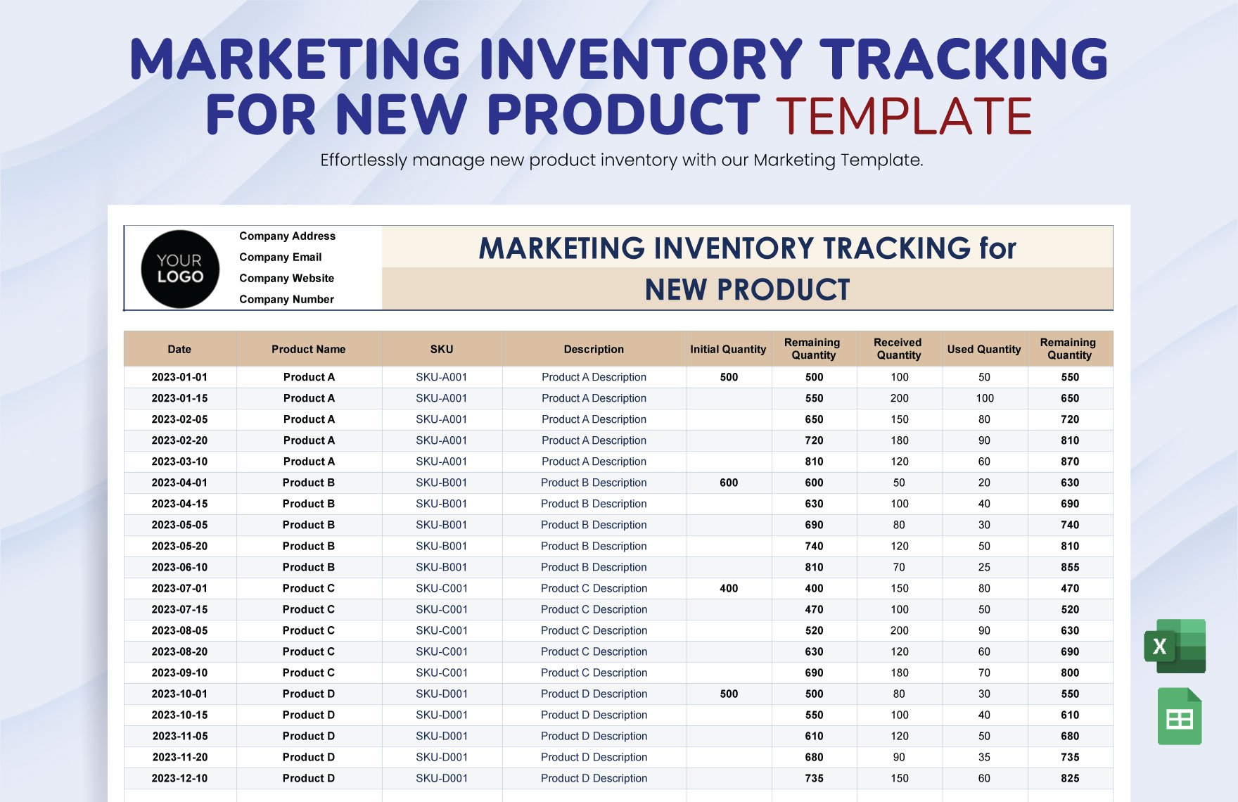 Marketing Inventory Tracking for New Product Template