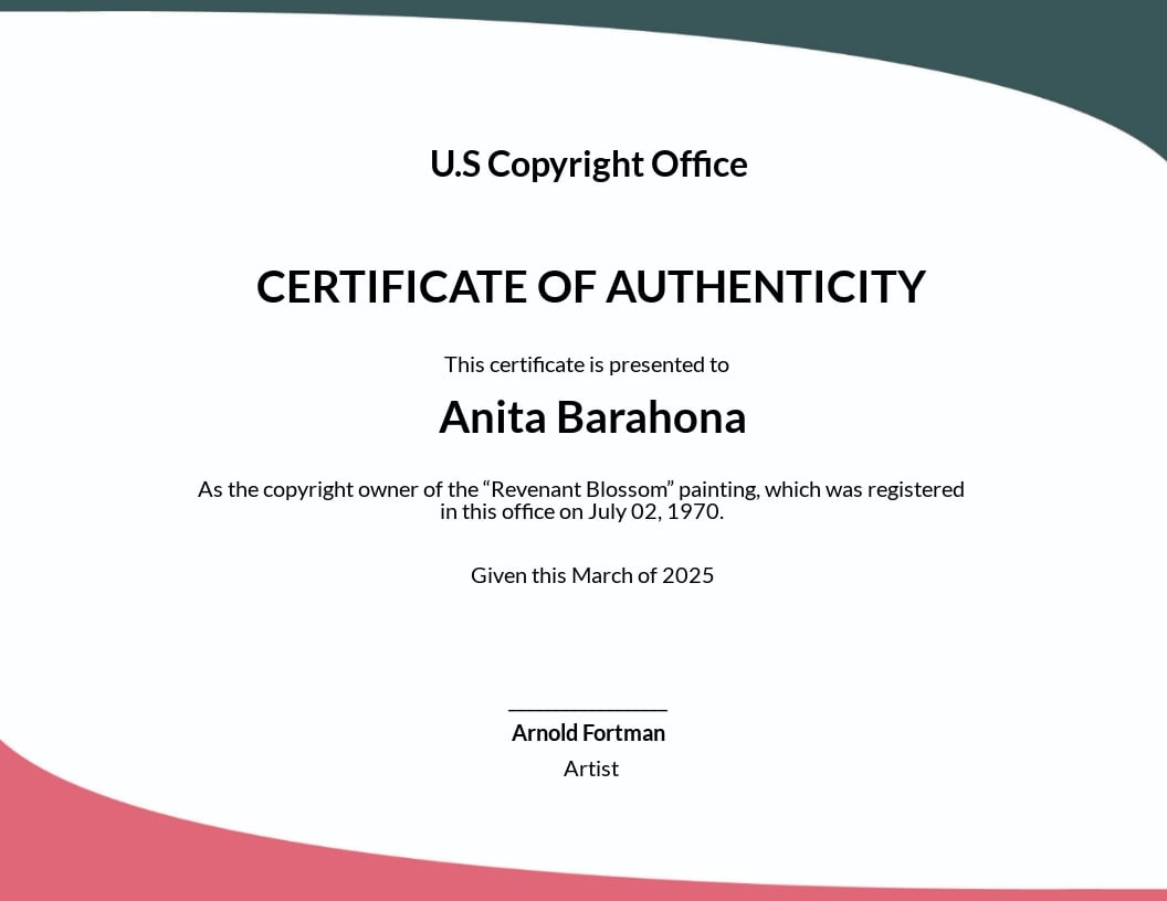 free art certificate of authenticity templates