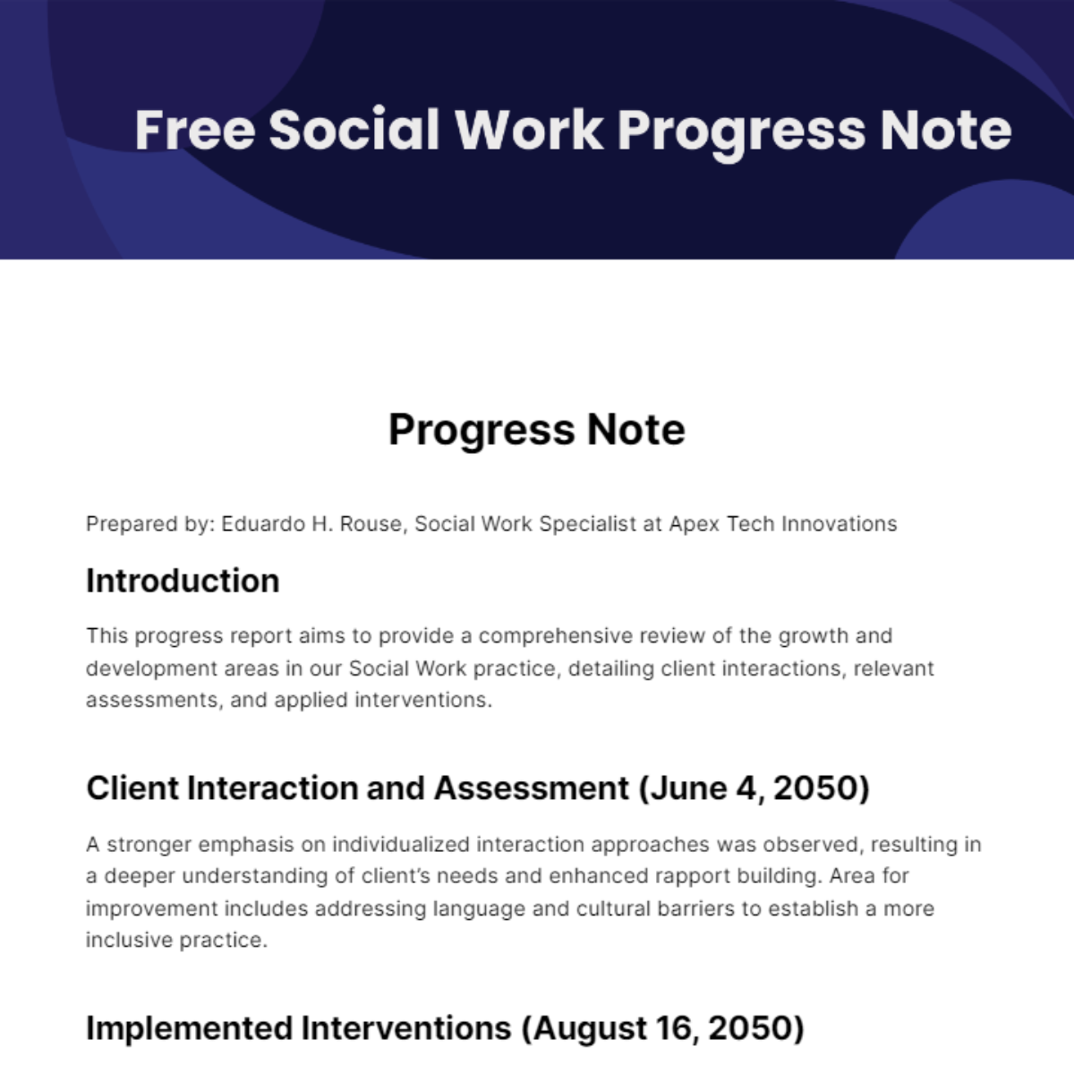 Social Work Progress Note Template
