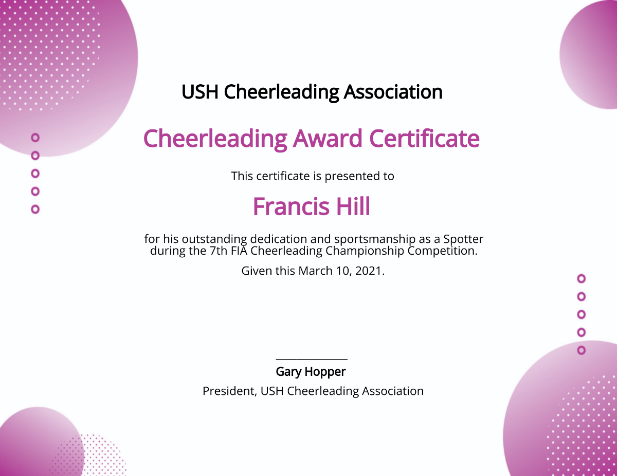 Cheerleading Award Certificate Template