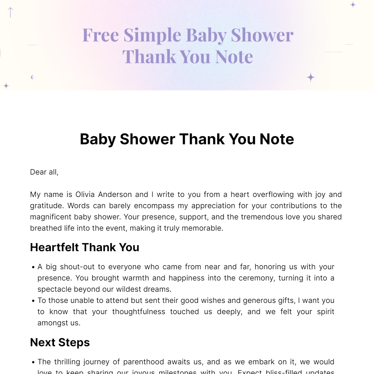 Simple Baby Shower Thank you Note Template