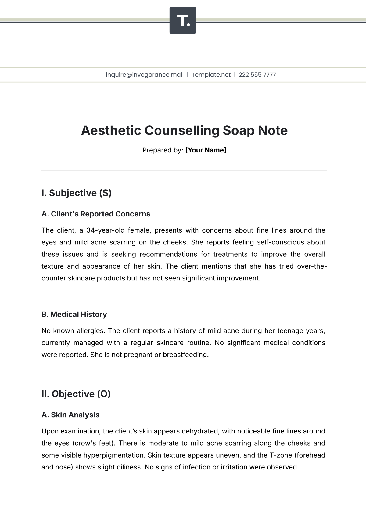 Aesthetic Counselling Soap Note Template - Edit Online & Download