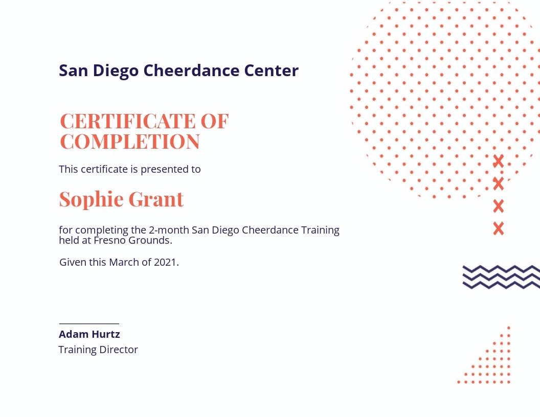 Cheerleading Certificate Of Completion Template - Google Docs, Illustrator, InDesign, Word, Apple Pages, PSD, Publisher