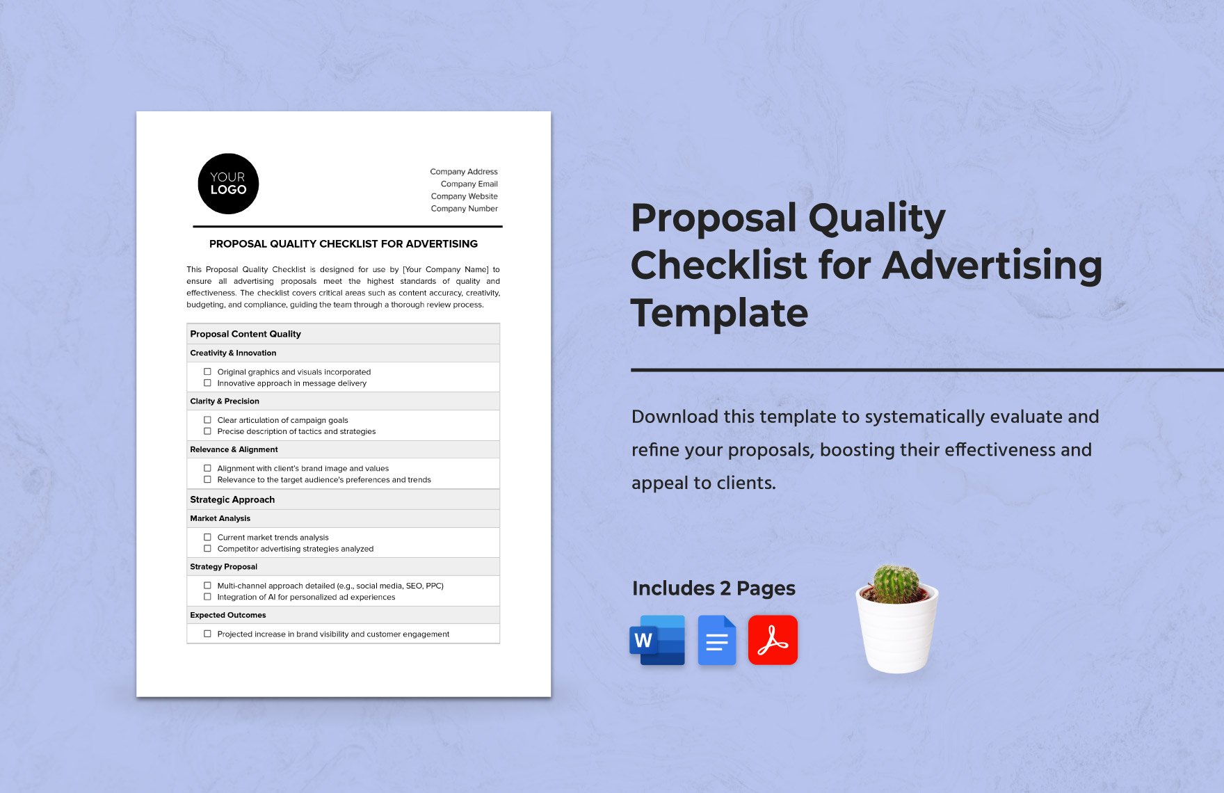 Proposal Quality Checklist for Advertising Template in Word, Google Docs, PDF