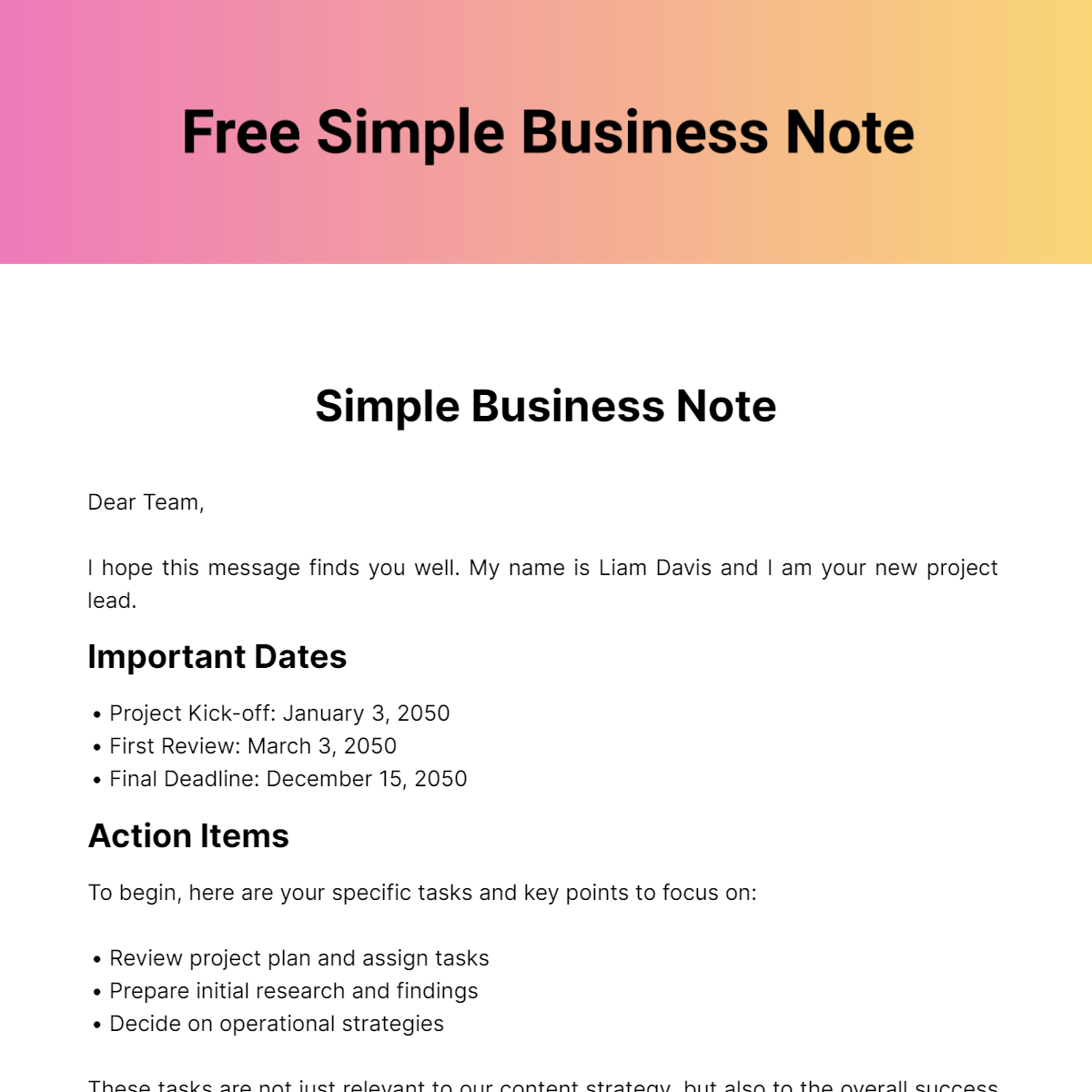 Simple Business Note Template