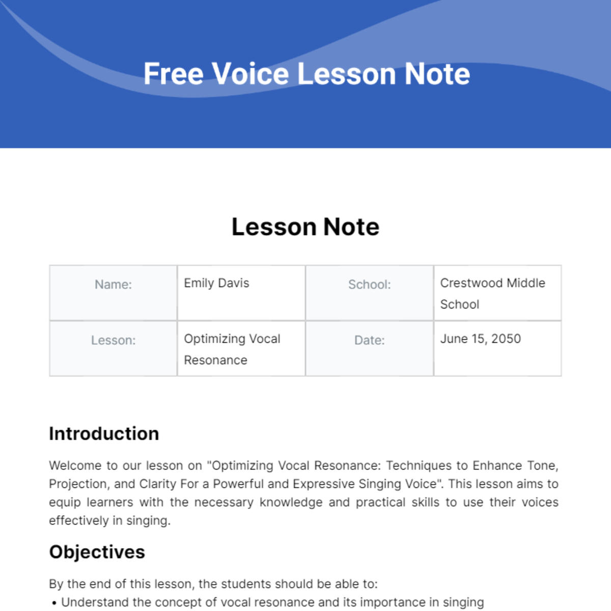 Voice Lesson Note Template - Edit Online & Download