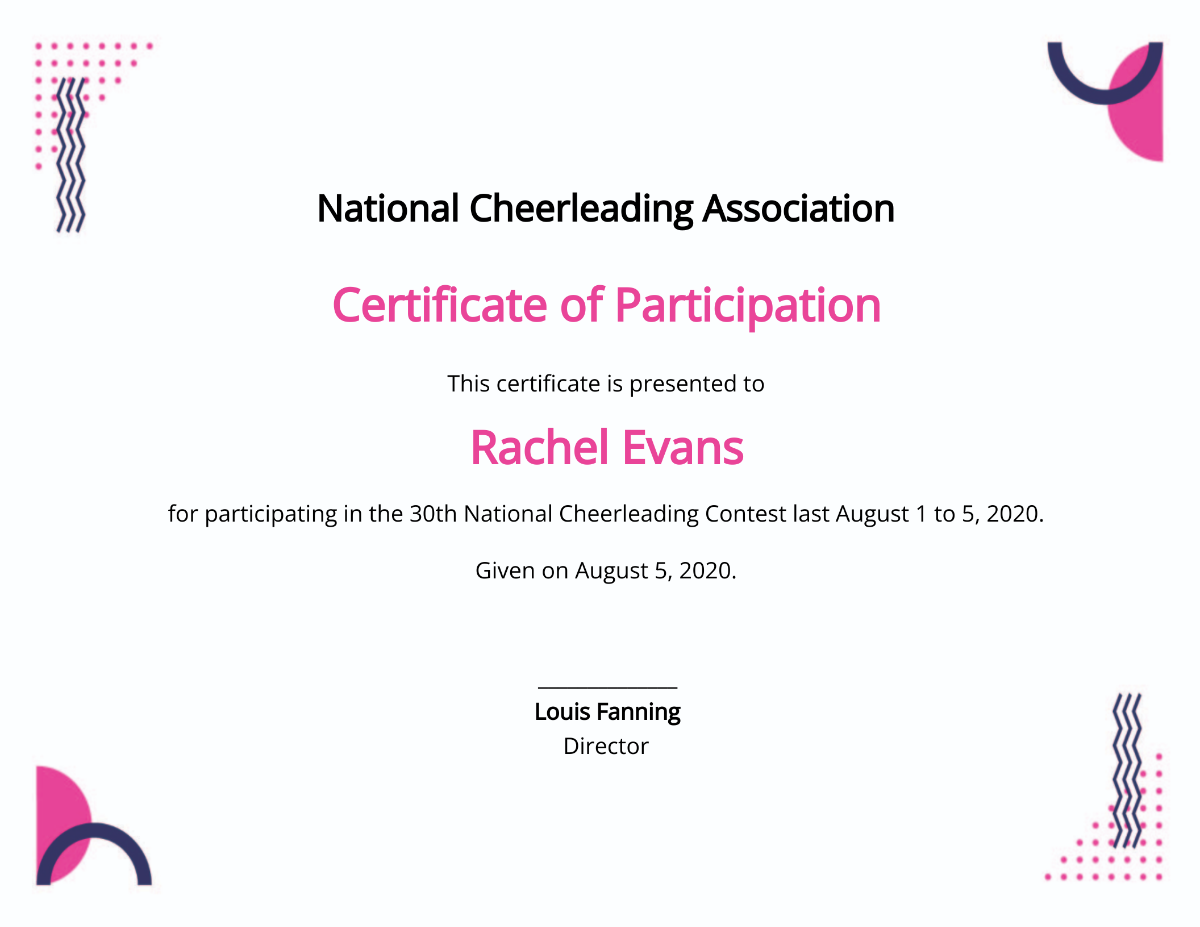 Cheerleading Certificate Of Participation Template