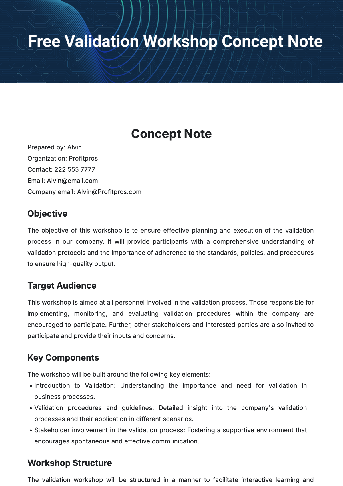 Validation Workshop Concept Note Template - Edit Online & Download