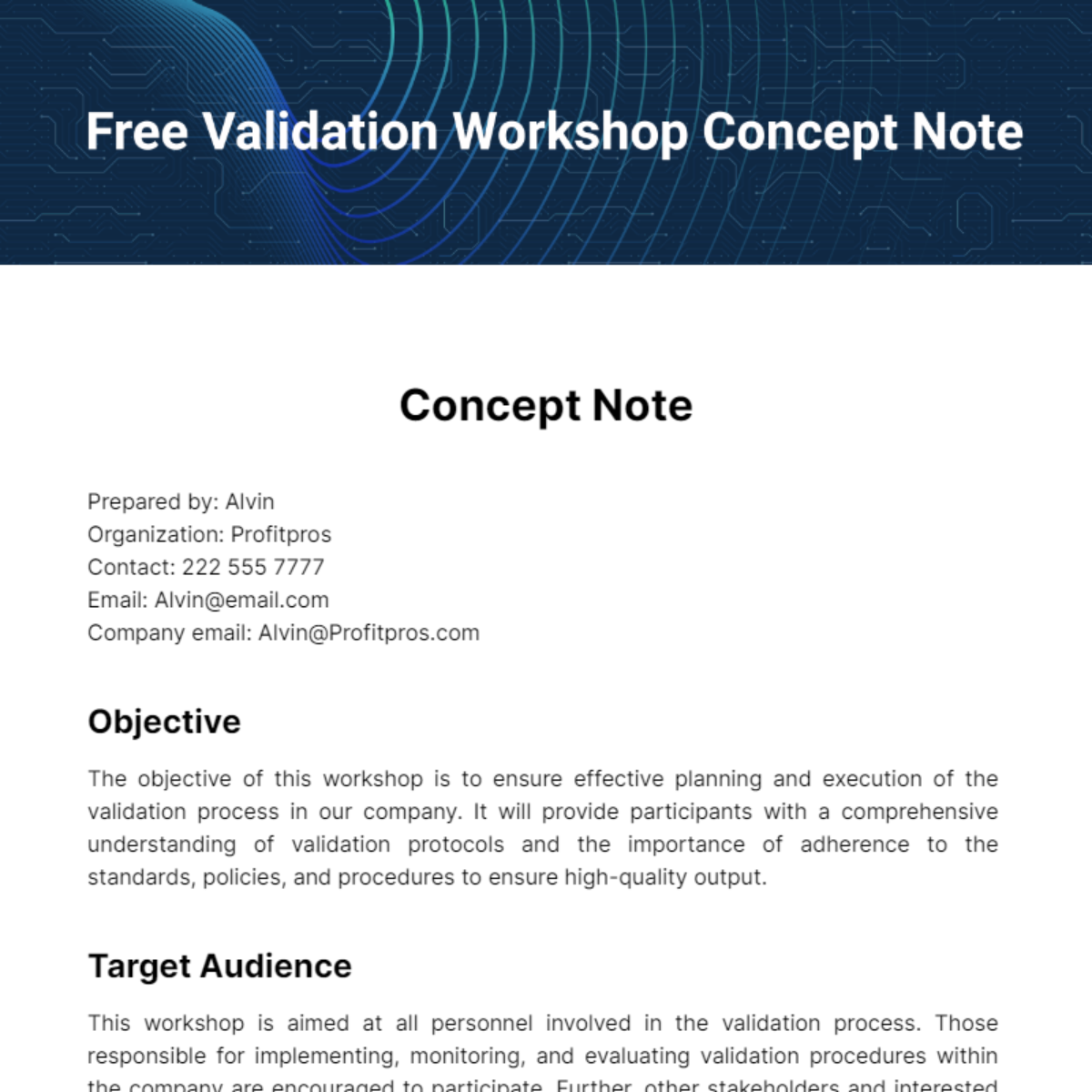 Free Validation Workshop Concept Note Template