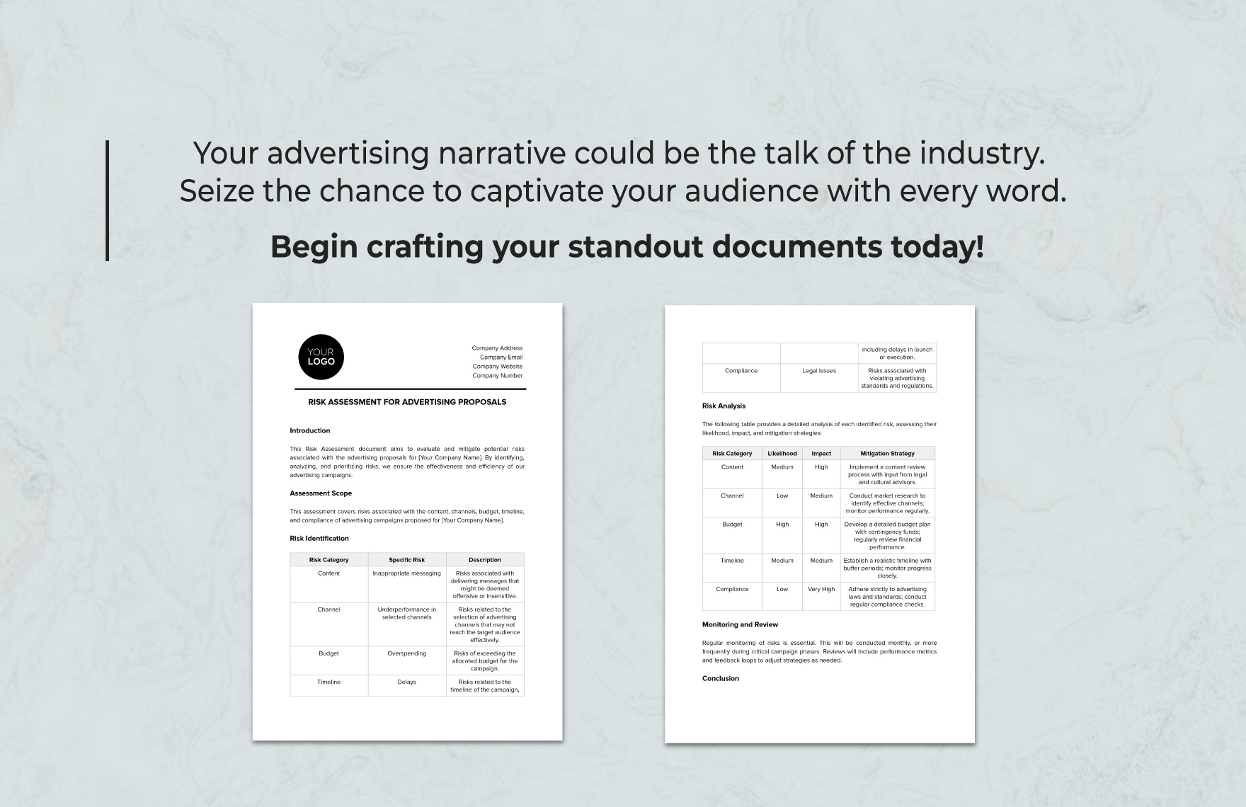 Risk Assessment for Advertising Proposals Template