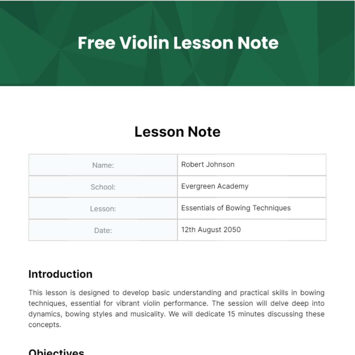 Free Violin Lesson Note Template