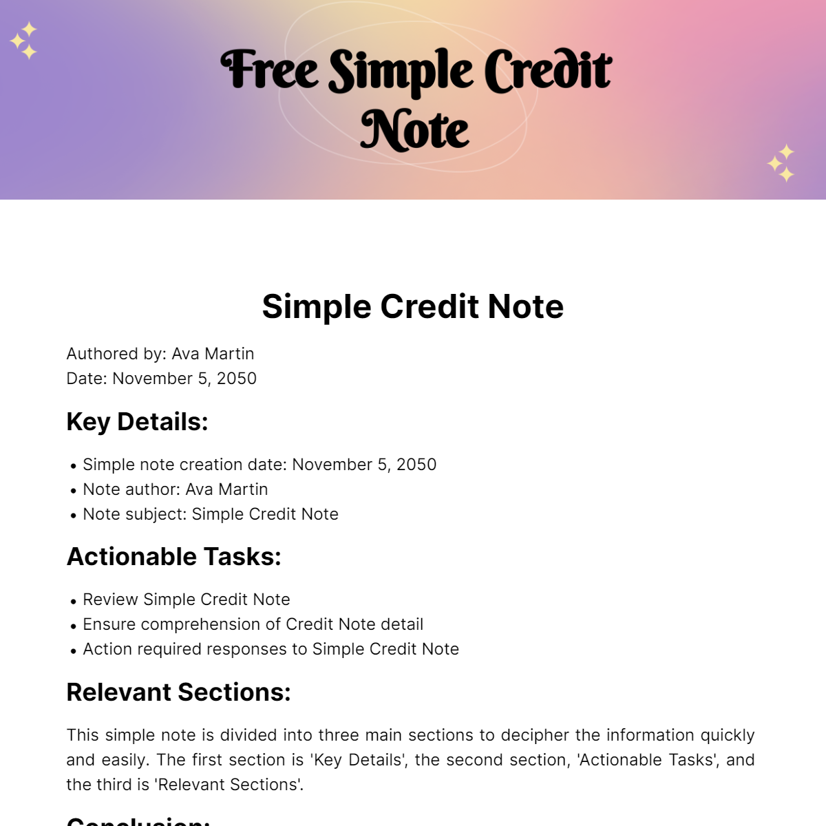 Simple Credit Note Template