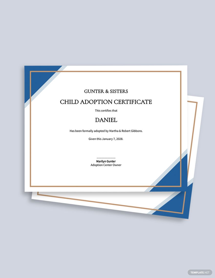 Free Child Adoption Certificate Template in Word, Google Docs, Illustrator, PSD, Apple Pages, Publisher, InDesign