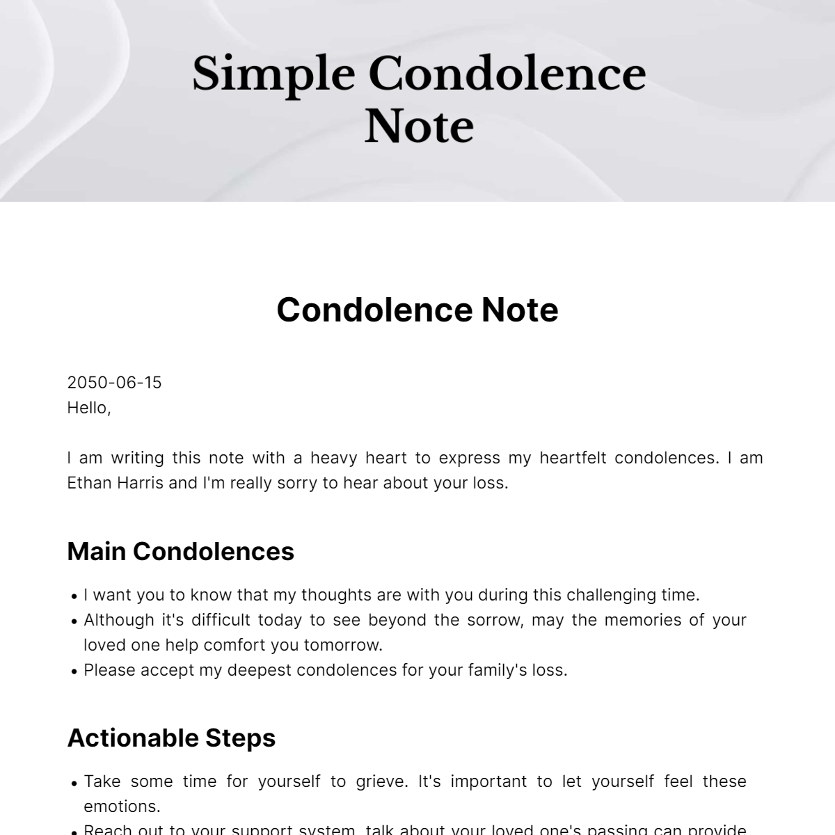 Simple Condolence Note Template