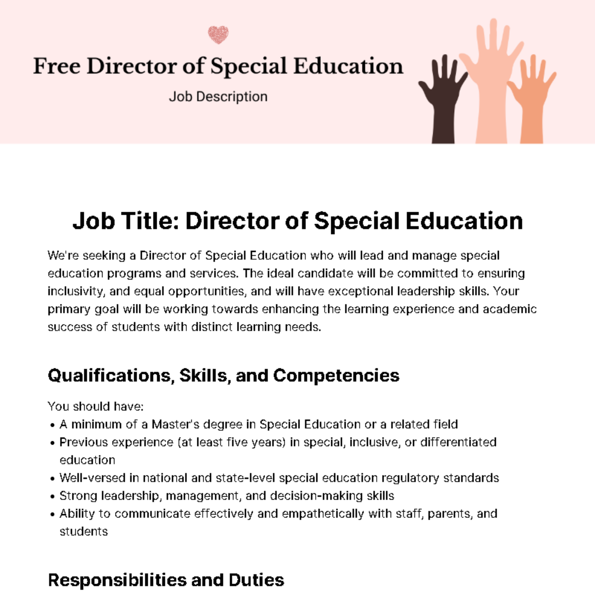 Director of Special Education Job Description Template