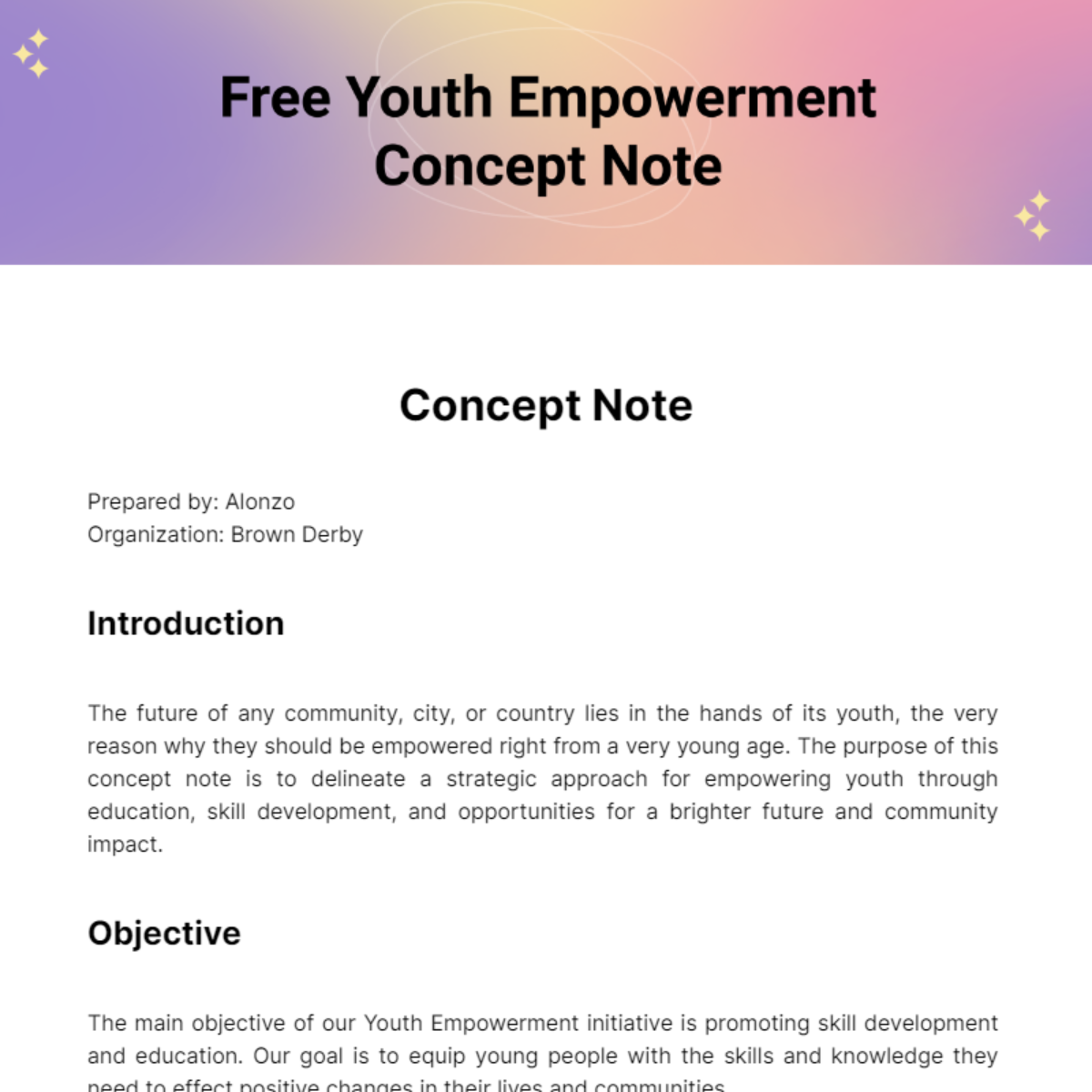 Free Youth Empowerment Concept Note Template