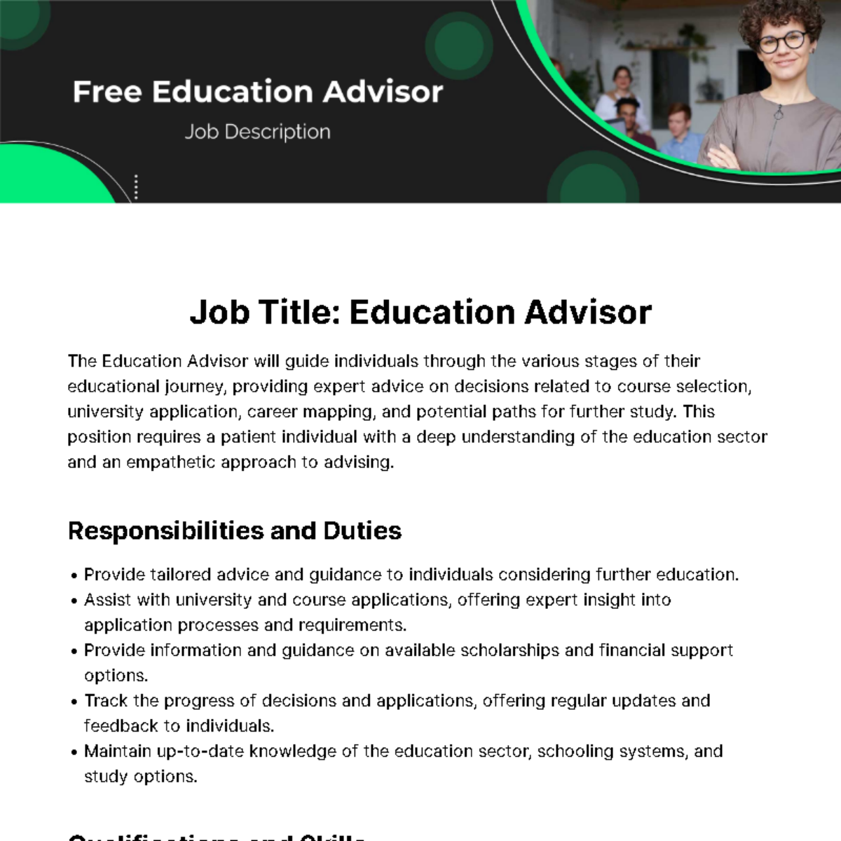 Free Education Advisor Job Description Template