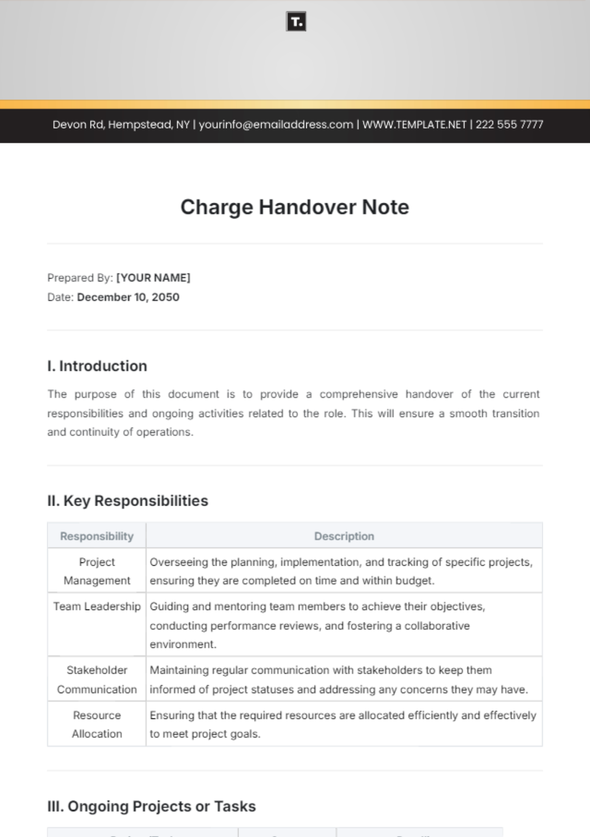 Charge Handover Note Template - Edit Online & Download