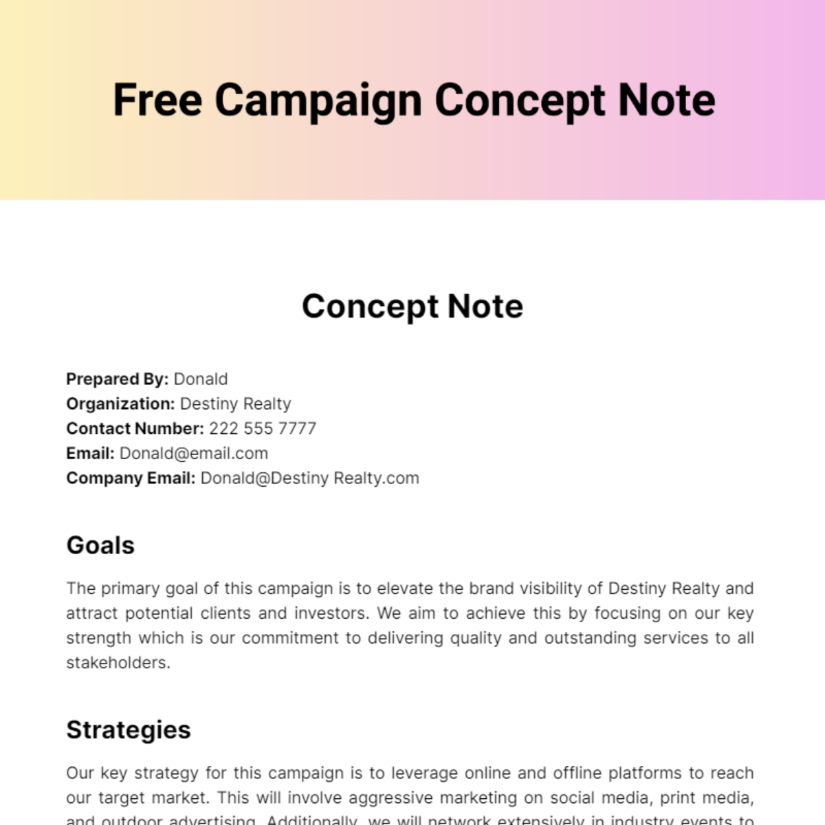 Free Campaign Concept Note Template
